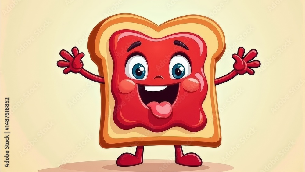 Fototapeta premium cartoon cheeky toast character with jam illustration