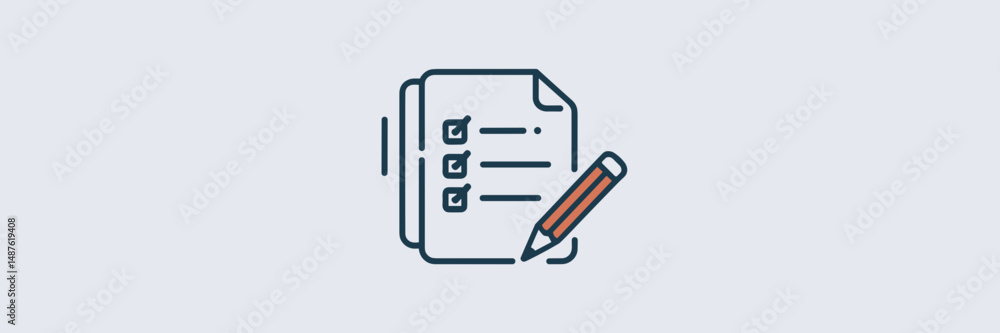 Vector icon with business elements including a checklist and pencil – Great for business planning, productivity, or office themes.
