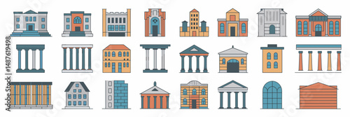 Vector illustration of architectural structures and buildings – Ideal for architecture, design education, or construction-related branding.