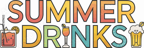 Vector sheet icon with summer drinks including cocktail, pina colada, margarita, mojito, and beer – Perfect for summer promotions, bar branding, or beverage content.
