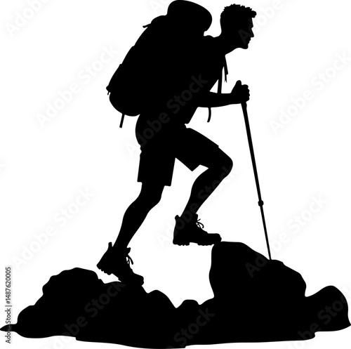 Mountain Hiker Silhouette with Backpack"