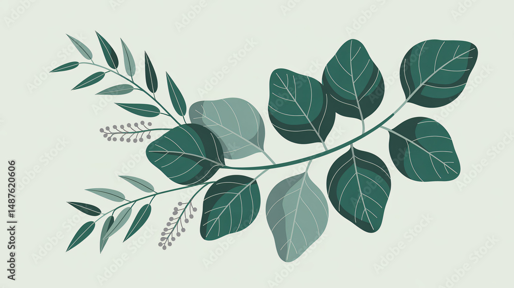 Naklejka premium Green vector set of leaves and trees natural floral design elements
