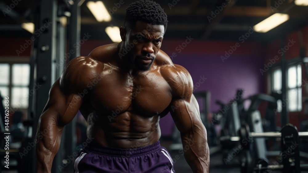 Powerful muscular man working out in modern gym emphasizing strength and physique Powerful muscular man working out in modern gym emphasizing strength and physique