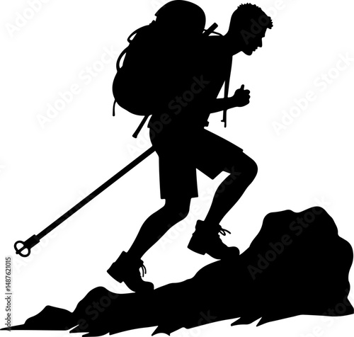Mountain Hiker Silhouette with Backpack"