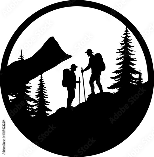 Mountain Hiker Silhouette with Backpack"