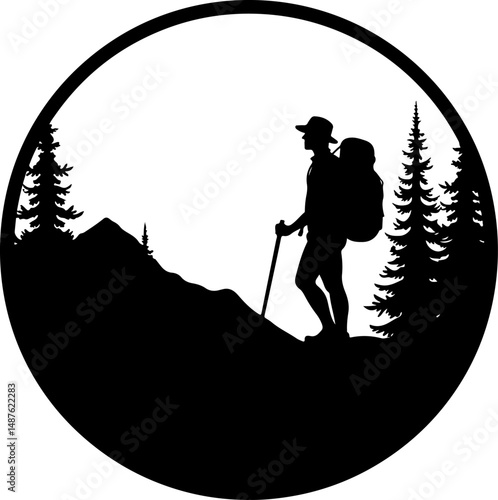 Mountain Hiker Silhouette with Backpack"