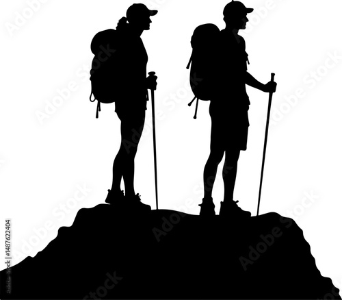 Mountain Hiker Silhouette with Backpack"