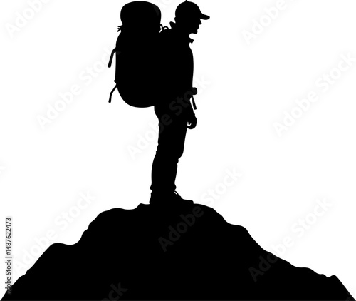Mountain Hiker Silhouette with Backpack"