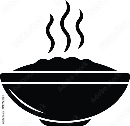 Bowl with Rising Steam Indicating Hot Food Silhouette