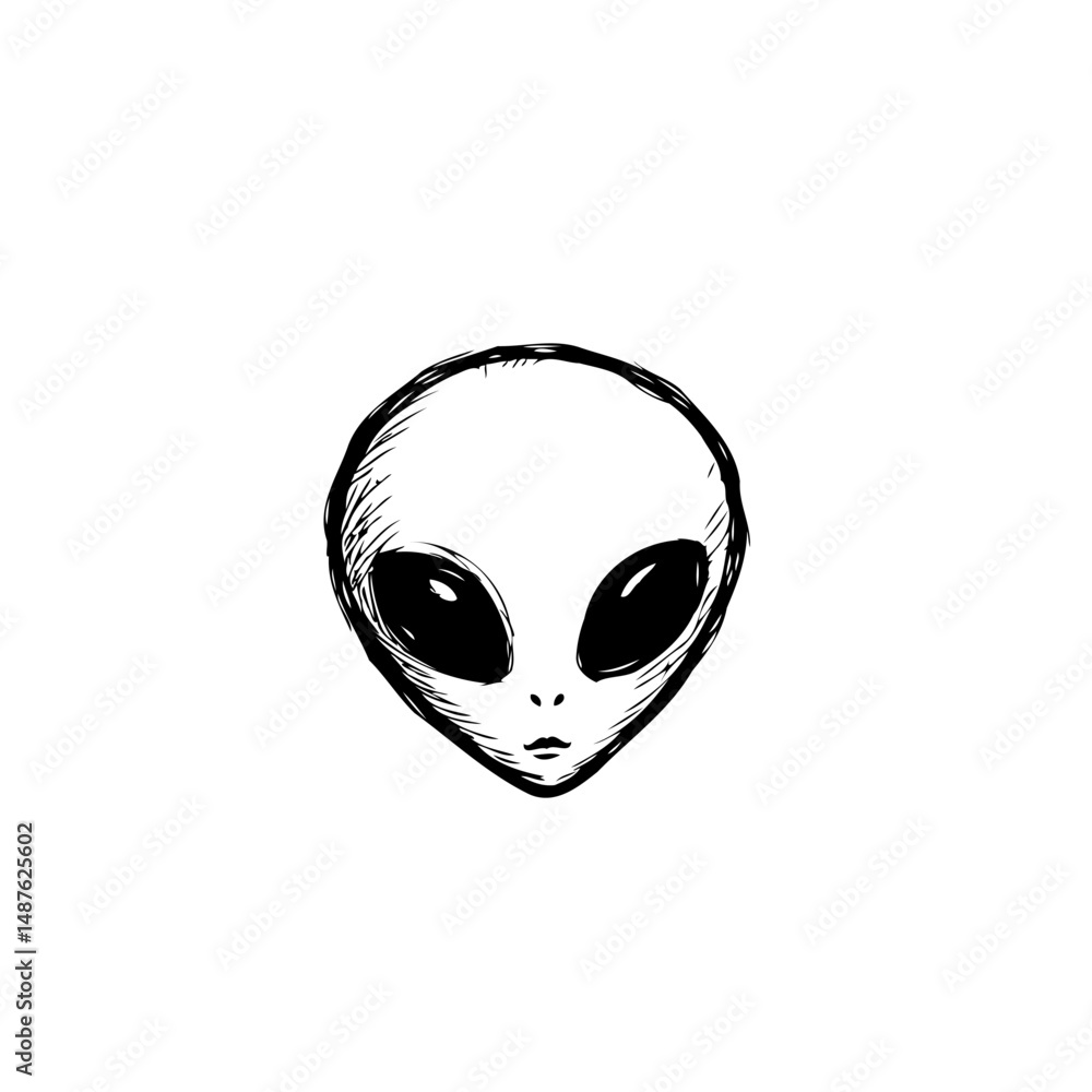Monochrome illustration of an alien head, minimalist design artwork Monochrome illustration of an alien head, minimalist design artwork