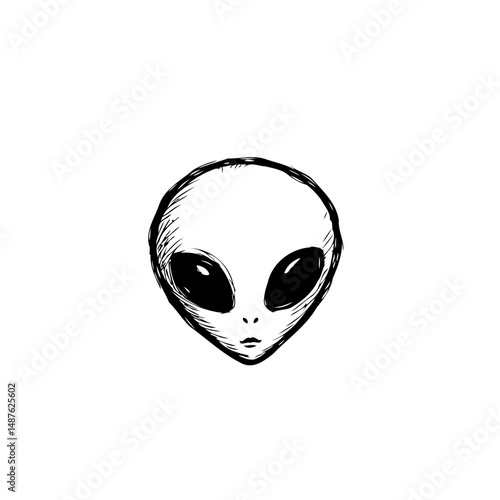 Monochrome illustration of an alien head, minimalist design artwork