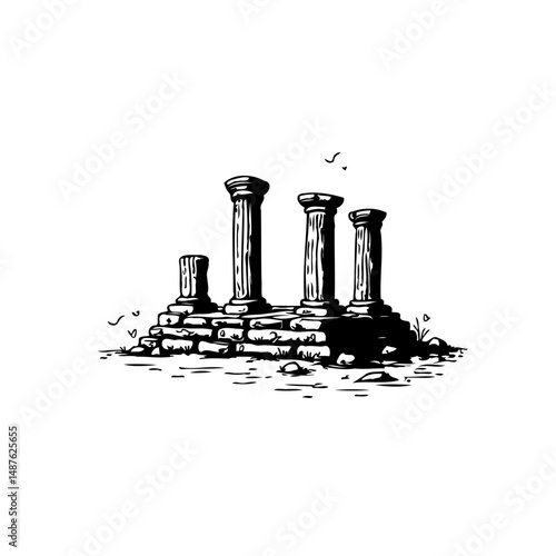 Ruins of a bygone era, evocative illustration of classical architectural remains