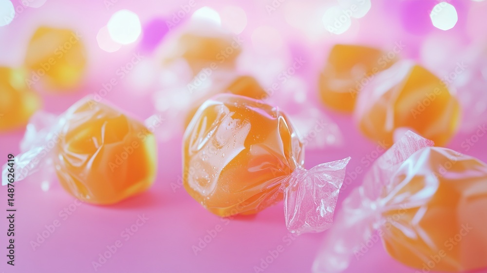 Fototapeta premium Caramel Candies on Pink Background
