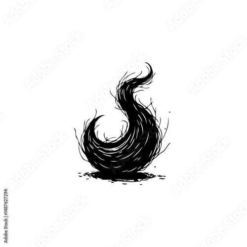 Abstract black swirl illustration with textural detail and organic form element