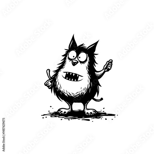 Whimsical Creature Illustration with Expressive Eyes and Playful Gestures