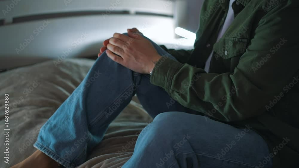 A guy in blue jeans massages his sore knee in a dark room on the bed.
A man with arthritis sits on the sofa and massages his kneecap.
Leg, knee, muscles, bed A guy in blue jeans massages his sore knee in a dark room on the bed.
A man with arthritis sits on the sofa and massages his kneecap.
Leg, knee, muscles, bed