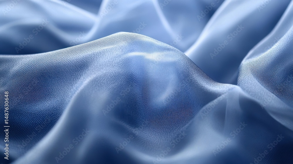 Obraz premium Abstract blue silk fabric waves texture with soft light and elegant flow patterns