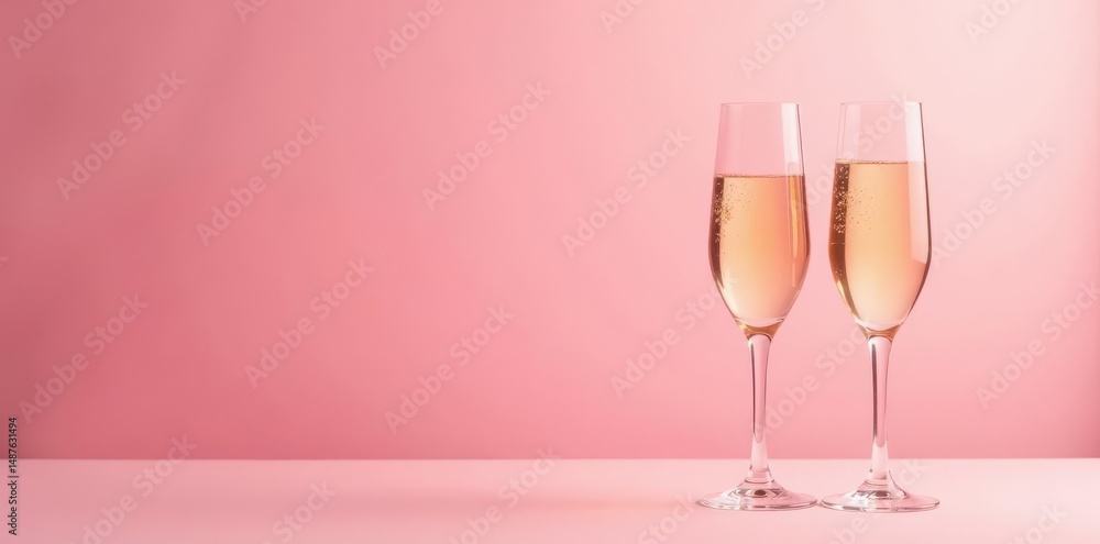 Elegant champagne flutes & wine glasses on blush pink background, bright light , celebration, event, light pink Elegant champagne flutes & wine glasses on blush pink background, bright light , celebration, event, light pink