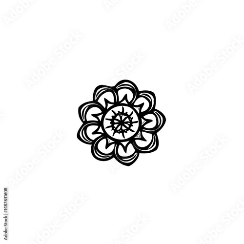 Simple stylized floral motif with intricate internal geometric pattern drawing
