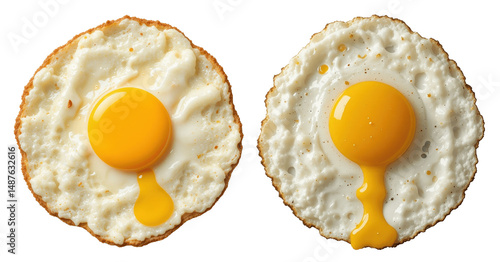 Two Sunny-Side-Up Fried Eggs with Dripping Yolks, Isolated on Transparent Background