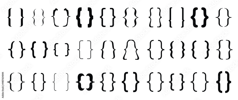 Set braces curly brackets icon. Set braces curly brackets icon.