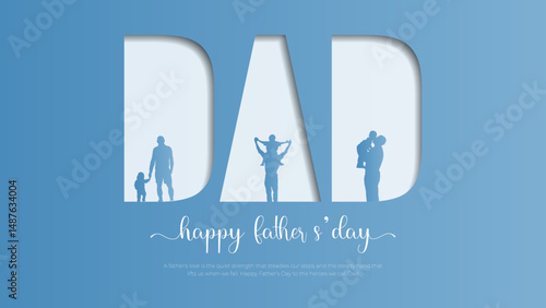Happy father's day Vector Illustration Of father and son silhoutte. Happy Father's Day Greeting Card, banner, poster.