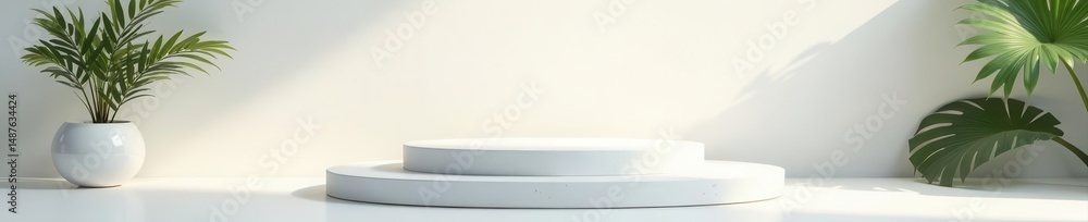 Obraz premium White stone podium, minimalist display, soft light, natural elements, simple, organic, natural