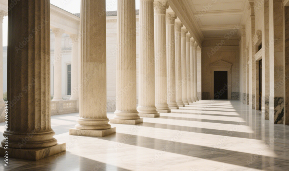 Grand Classical Interior with Tall Elegant Columns and Soft Natural Light Grand Classical Interior with Tall Elegant Columns and Soft Natural Light