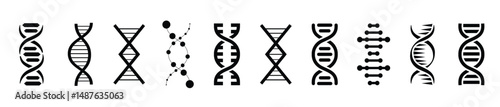 Set of DNA icons. Life gene model bio code genetics molecule medical symbols. Structure molecule, chromosome icon. Pictogram of DNA vector, genetic sign, elements and icons collection.