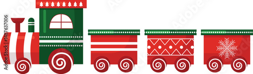 Vector christmas cartoon red train toy isolated on white background. Clipart for christmas greeting card, postcard