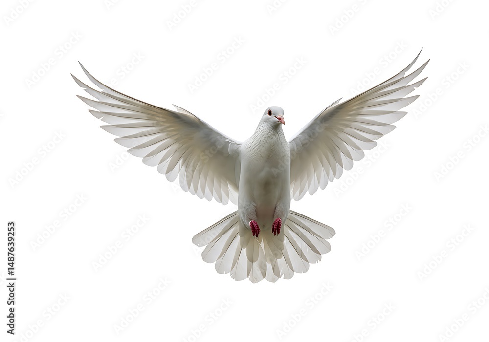 Fototapeta premium Graceful White Dove in Flight Symbolizing Peace and Freedom in a Minimalist Scene.