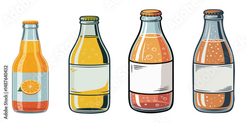 bottles of beer, Soda bottle icon. Refreshing carbonated drink symbol. Fizzy beverage vector illustration. Cold soft drink pictogram. Classic cola and soda glass bottle concept, Soda drink icons set.