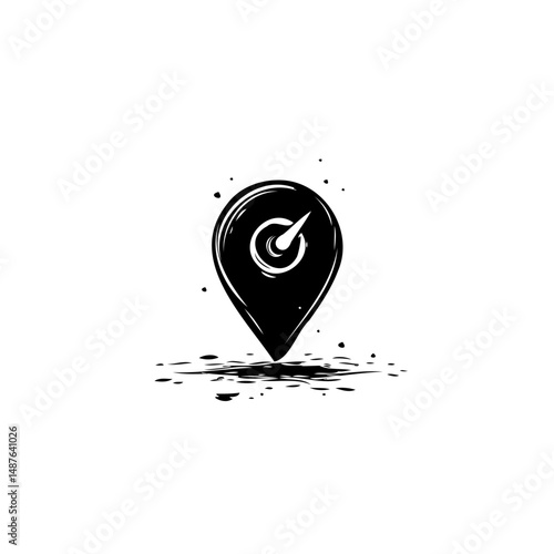Stylized location pin with speed indicator, evoking travel and navigation