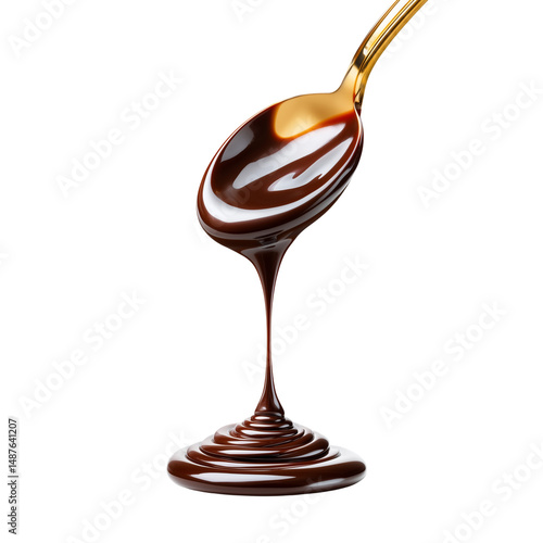 Obraz na płótnie Spoon pouring chocolate syrup isolated on white background w salonie