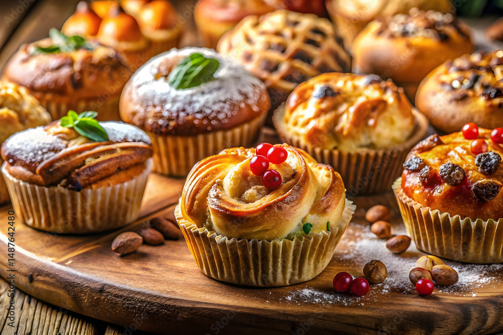 Close-Up of Baked Goods on Wooden Surface Close-Up of Baked Goods on Wooden Surface