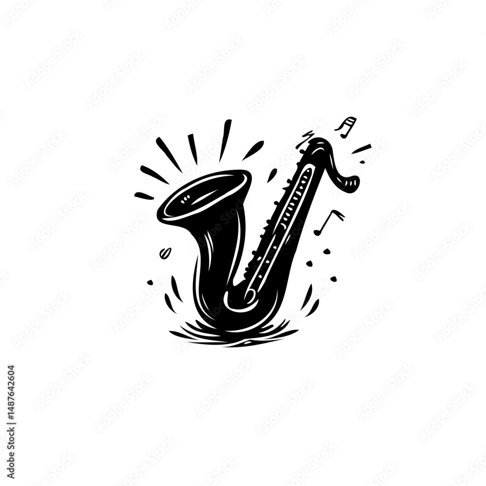 Naklejka premium Stylized saxophone illustration radiating musical energy on a white backdrop