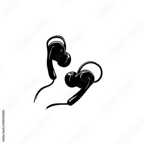 Sleek black earphones illustration against a clean white backdrop evoking modern sound