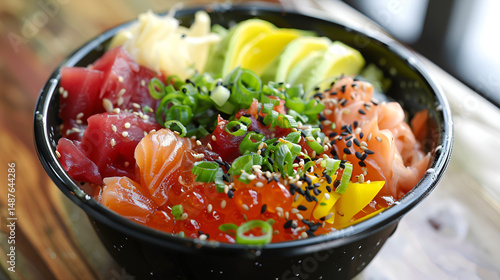 Vegan poke bowl featuring a quinoa base with fresh vegetables and tofu on a white background, emphasizing healthy eating and plant-based cuisine, Generative AI