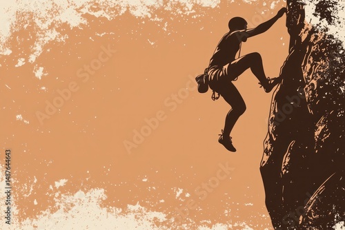 Realistic vector design of a free climber scaling a cliff face, with sharp rock details and realistic shading, natural tones and soft highlights, natural color, minimalism, stock vector