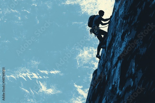 Realistic vector design of a free climber scaling a cliff face, with sharp rock details and realistic shading, natural tones and soft highlights, natural color, minimalism, stock vector