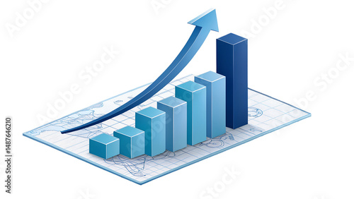 Illustrated chart indicating business growth and statistical data analysis with rising upward arrow Isolated On White Transparent Background PNG File Cut Out Social Media Advertisement HD photo Banner