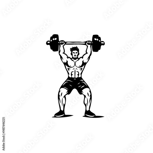Illustrative depiction of a weightlifter executing an overhead barbell press
