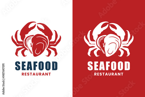 Fresh Seafood with the Best Quality, Unique logo combines Crab with Shellfish Logo design