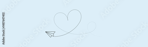 paper plane with dotted line trail trace icon, Vector paper airplane