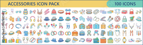 Comprehensive Accessory Icon Set Featuring Diverse Fashion and Travel Items, 100 Icons