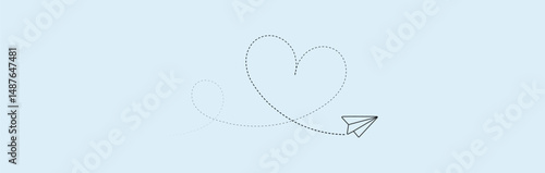 paper plane with dotted line trail trace icon, Vector paper airplane