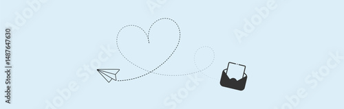 paper plane with dotted line trail trace icon, Vector paper airplane