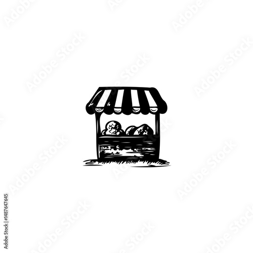 Whimsical sketch of a quaint market stall brimming with delectable goods