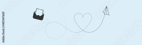 paper plane with dotted line trail trace icon, Vector paper airplane
