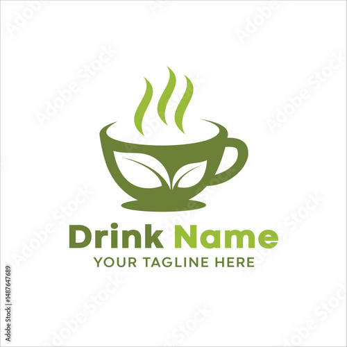 green tea drink logo, icon, background, wall, tea glass logo design